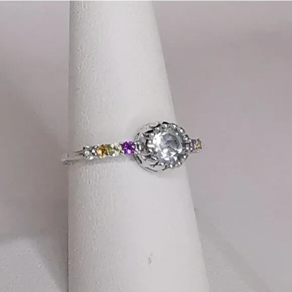 Multi gemstone ring Blue Topaz Amethyst Citrine sterling silver size 7 - Picture 2 of 7